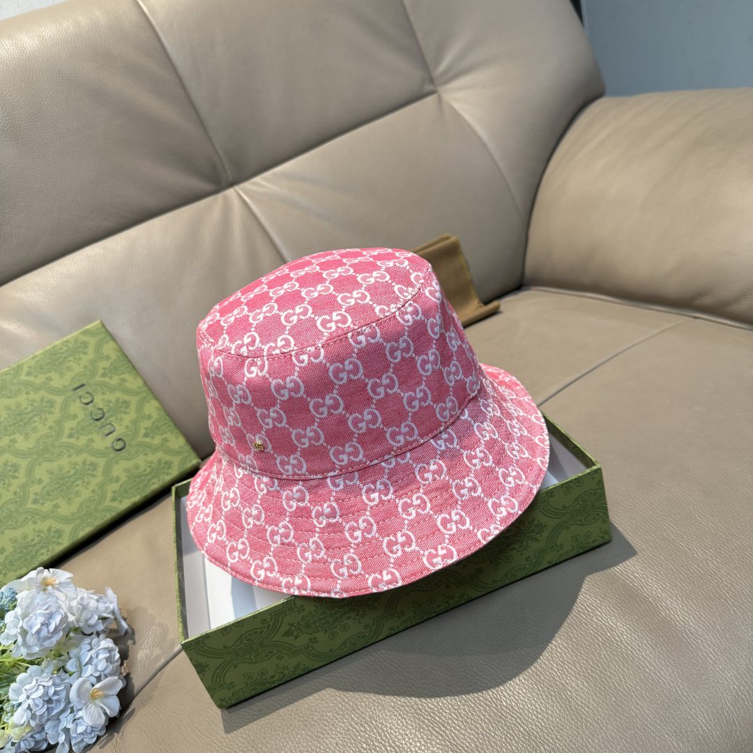 配包装布袋，Guc*i古奇新款原单渔夫帽，金属小双G，专柜1:1开模订制，原版帆布料+纯棉里衬，轻盈透气