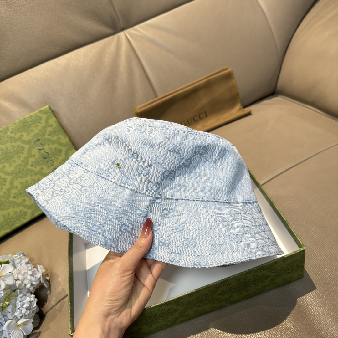 配包装布袋，Guc*i古奇新款原单渔夫帽，金属小双G，专柜1:1开模订制，原版帆布料+纯棉里衬，轻盈透气