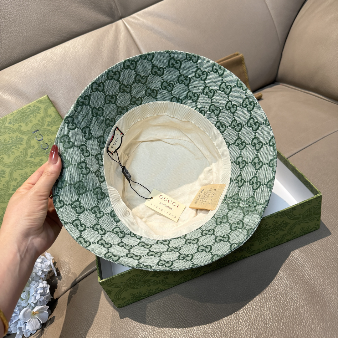 配包装布袋，Guc*i古奇新款原单渔夫帽，金属小双G，专柜1:1开模订制，原版帆布料+纯棉里衬，轻盈透气