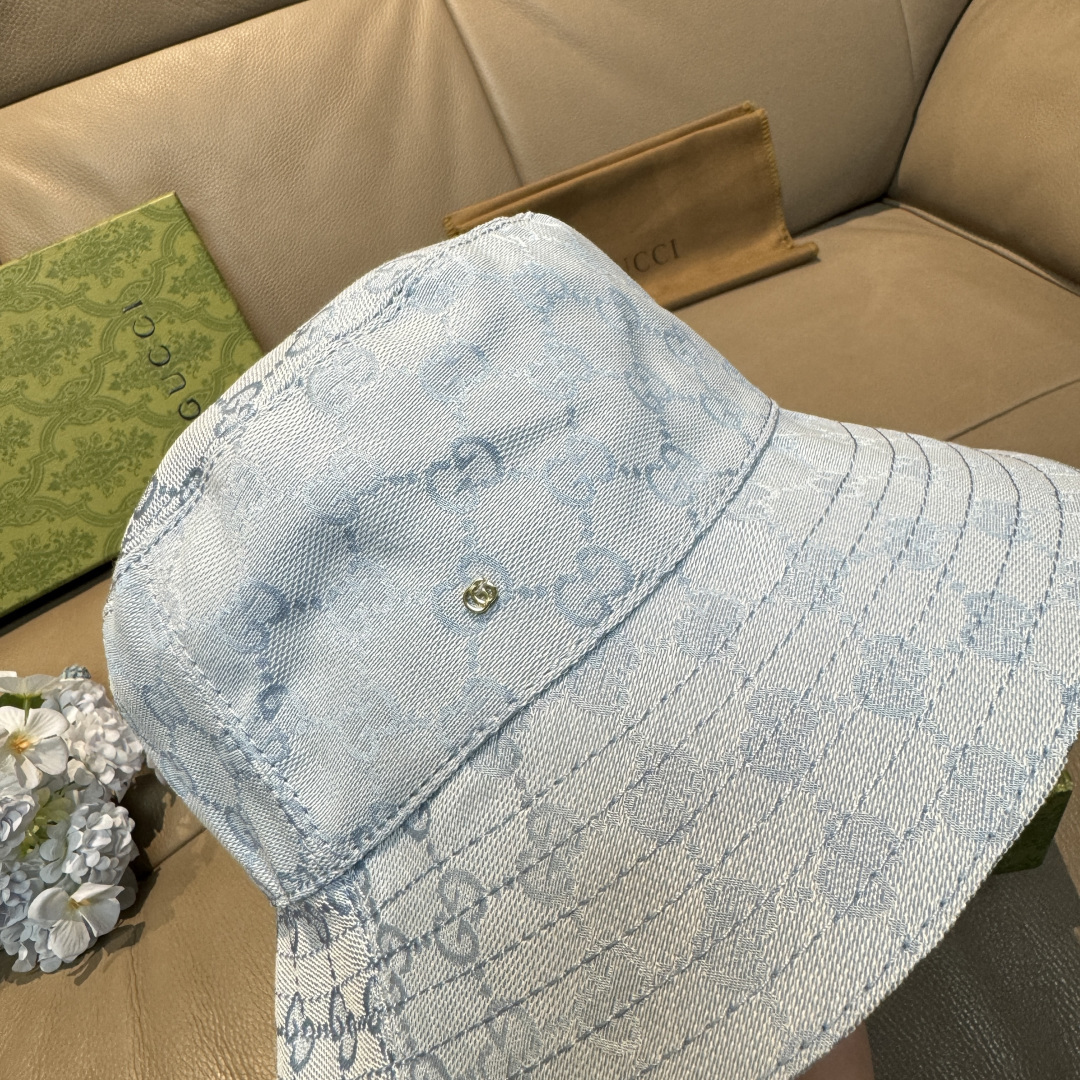 配包装布袋，Guc*i古奇新款原单渔夫帽，金属小双G，专柜1:1开模订制，原版帆布料+纯棉里衬，轻盈透气