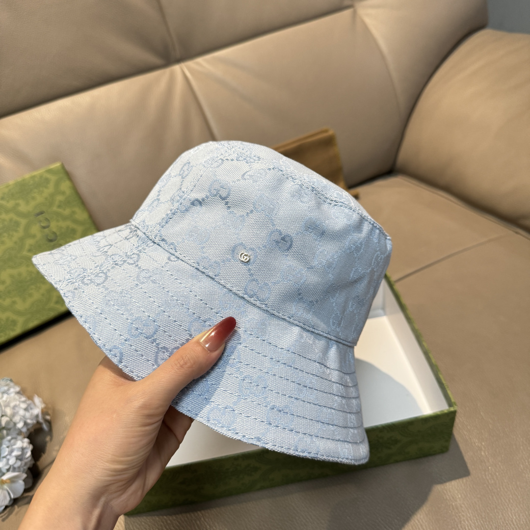配包装布袋，Guc*i古奇新款原单渔夫帽，金属小双G，专柜1:1开模订制，原版帆布料+纯棉里衬，轻盈透气