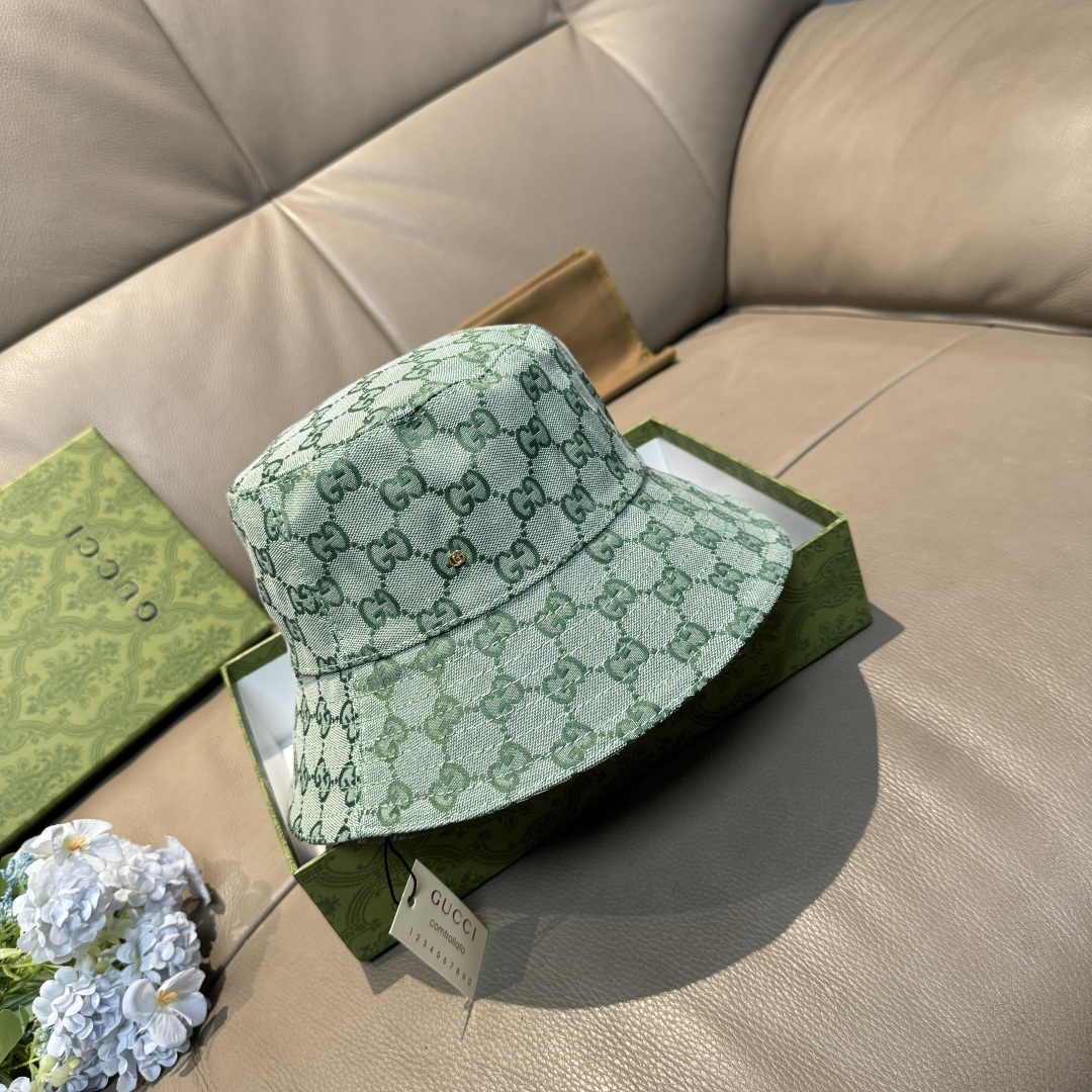 配包装布袋，Guc*i古奇新款原单渔夫帽，金属小双G，专柜1:1开模订制，原版帆布料+纯棉里衬，轻盈透气