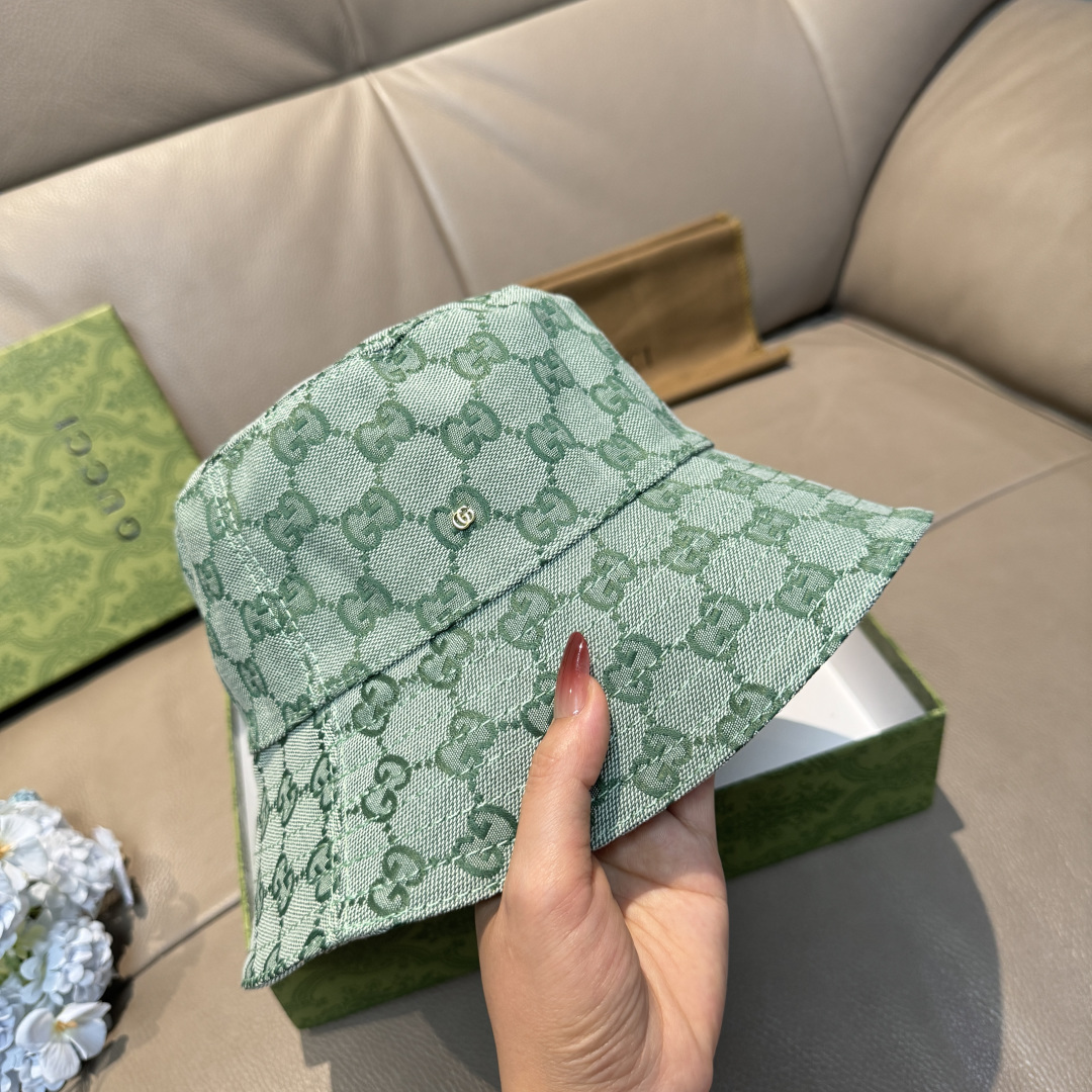 配包装布袋，Guc*i古奇新款原单渔夫帽，金属小双G，专柜1:1开模订制，原版帆布料+纯棉里衬，轻盈透气