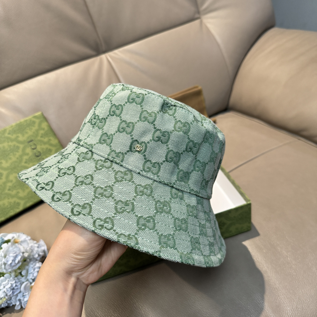 配包装布袋，Guc*i古奇新款原单渔夫帽，金属小双G，专柜1:1开模订制，原版帆布料+纯棉里衬，轻盈透气
