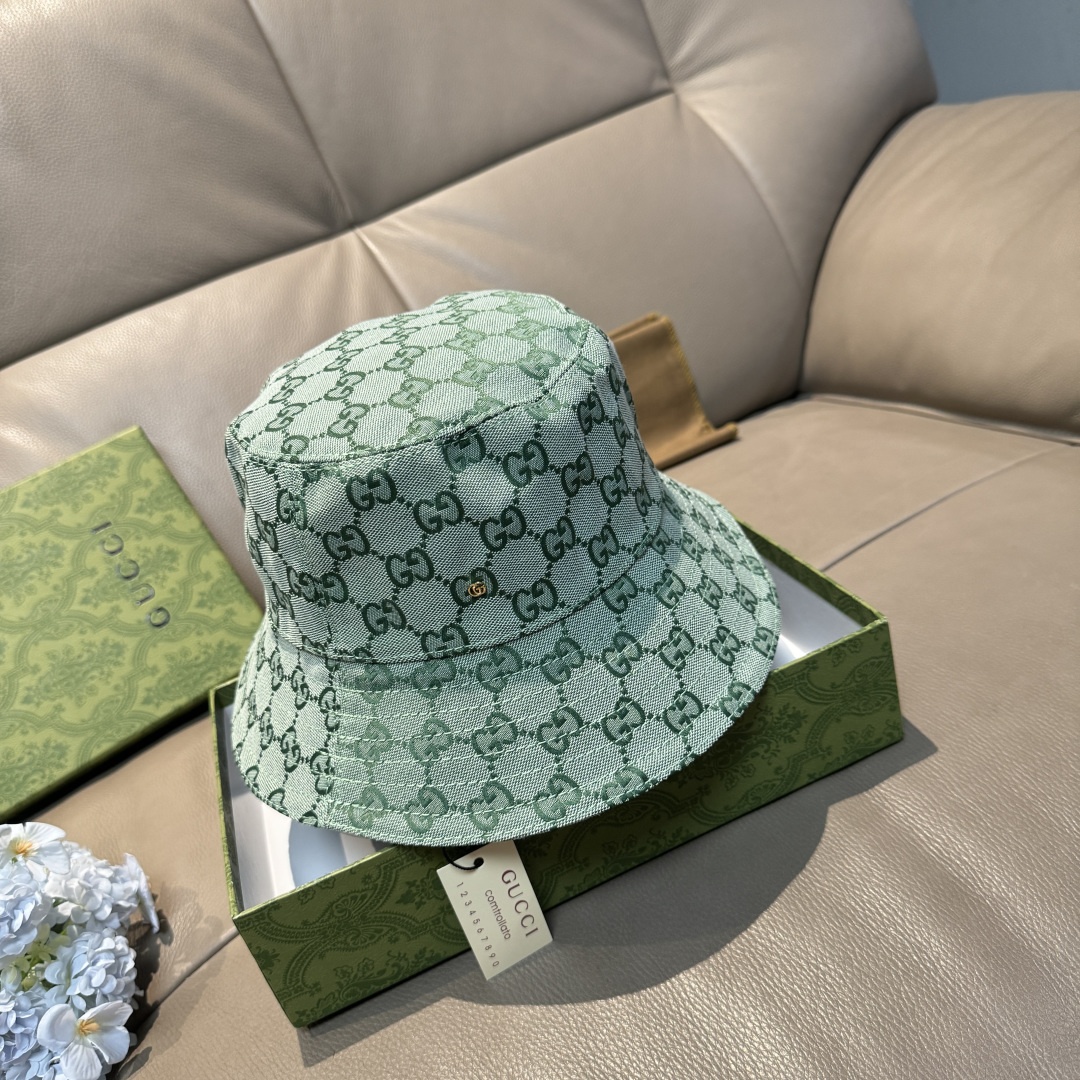 配包装布袋，Guc*i古奇新款原单渔夫帽，金属小双G，专柜1:1开模订制，原版帆布料+纯棉里衬，轻盈透气