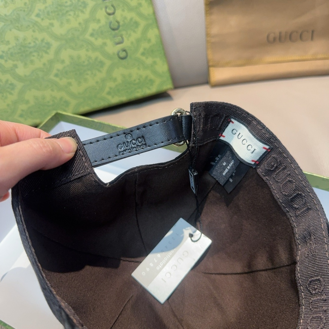 配盒子布袋，Gucci(古奇)新款原单棒球帽， 帆布拼皮，专柜热卖款，1:1开模订制，原版帆布料+头层牛
