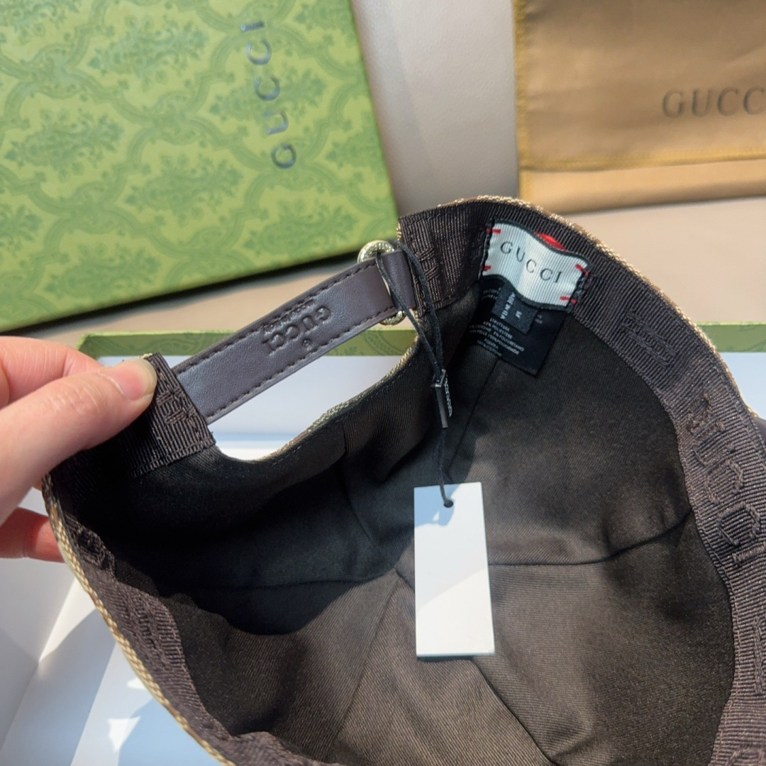 配盒子布袋，Gucci(古奇)新款原单棒球帽， 帆布拼皮，专柜热卖款，1:1开模订制，原版帆布料+头层牛