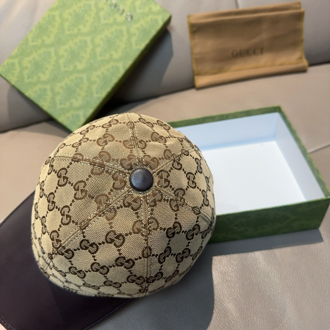 配盒子布袋，Gucci(古奇)新款原单棒球帽， 帆布拼皮，专柜热卖款，1:1开模订制，原版帆布料+头层牛