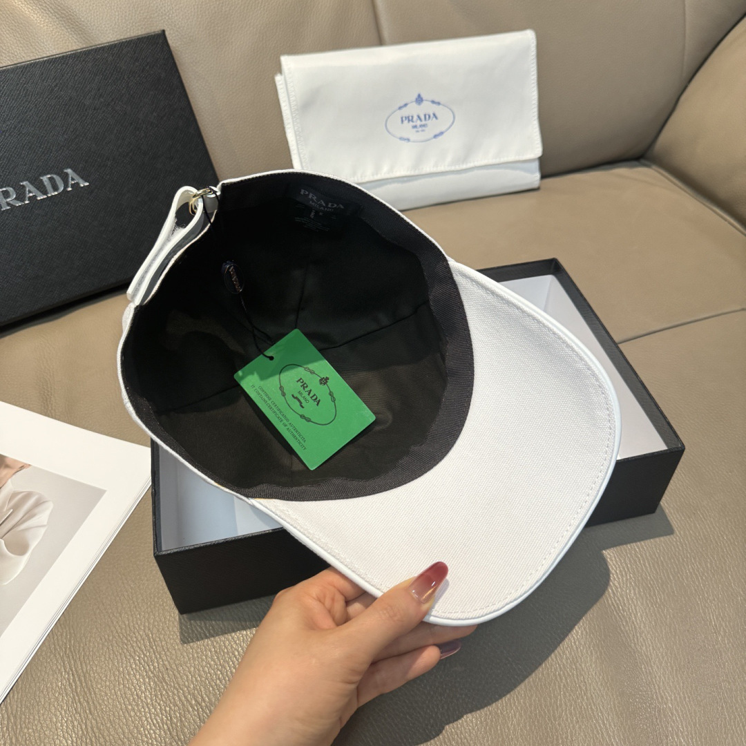 配盒子布袋，Prada(普拉达)新款原单棒球帽， 印字logo，专柜1:1开模订制，原版帆布布料+头层牛