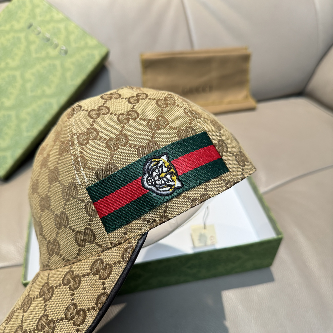 配盒子布袋，Gucci(古奇)新款原单棒球帽， 虎头织带，1:1开模订制，重工刺绣，细节可媲美专柜，原版