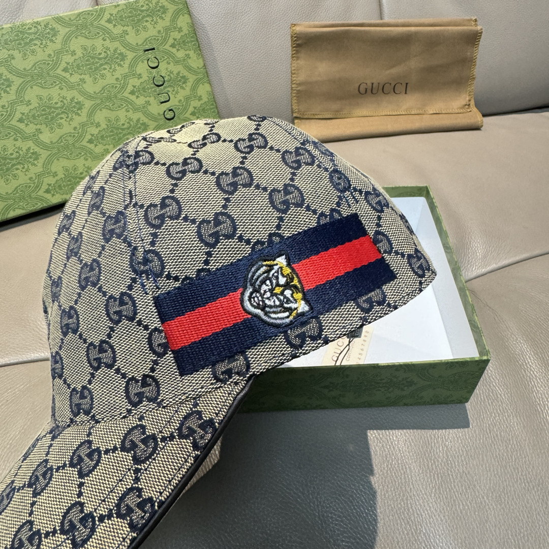 配盒子布袋，Gucci(古奇)新款原单棒球帽， 虎头织带，1:1开模订制，重工刺绣，细节可媲美专柜，原版