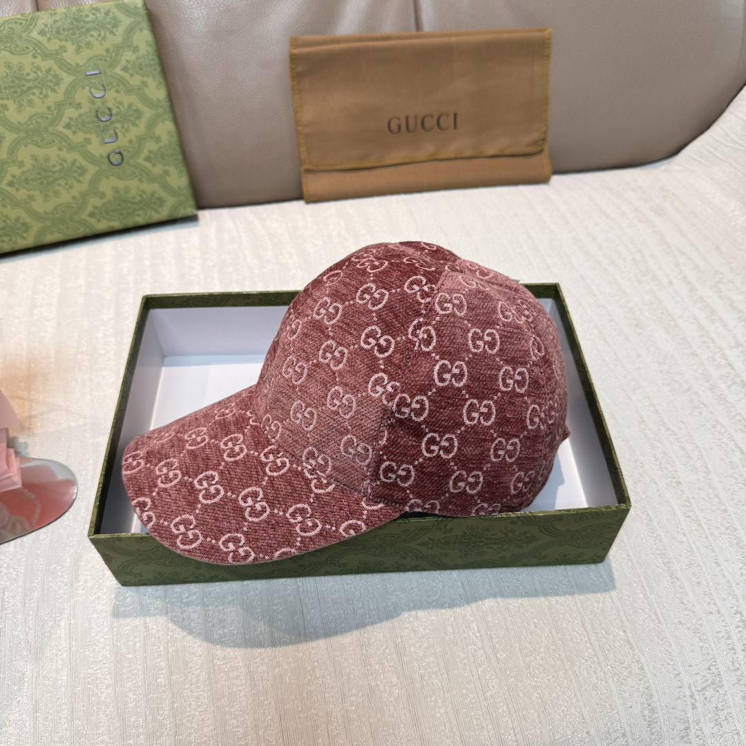 官网新款出货配包装布袋，Gucci古奇2025秋冬新款原单棒球帽， 尼绒双G提花，专柜1:1开模订制，完