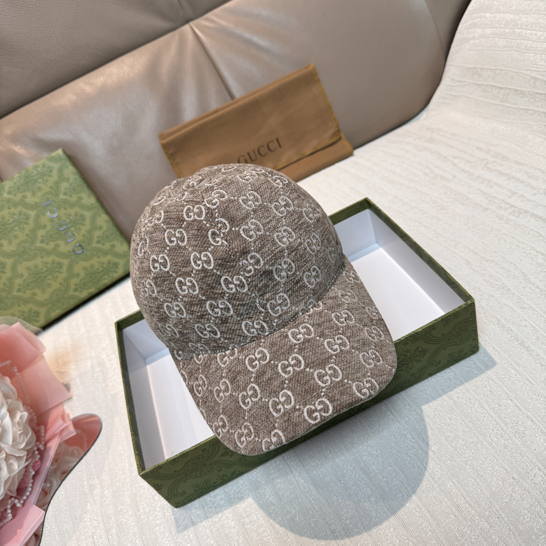 官网新款出货配包装布袋，Gucci古奇2025秋冬新款原单棒球帽， 尼绒双G提花，专柜1:1开模订制，完