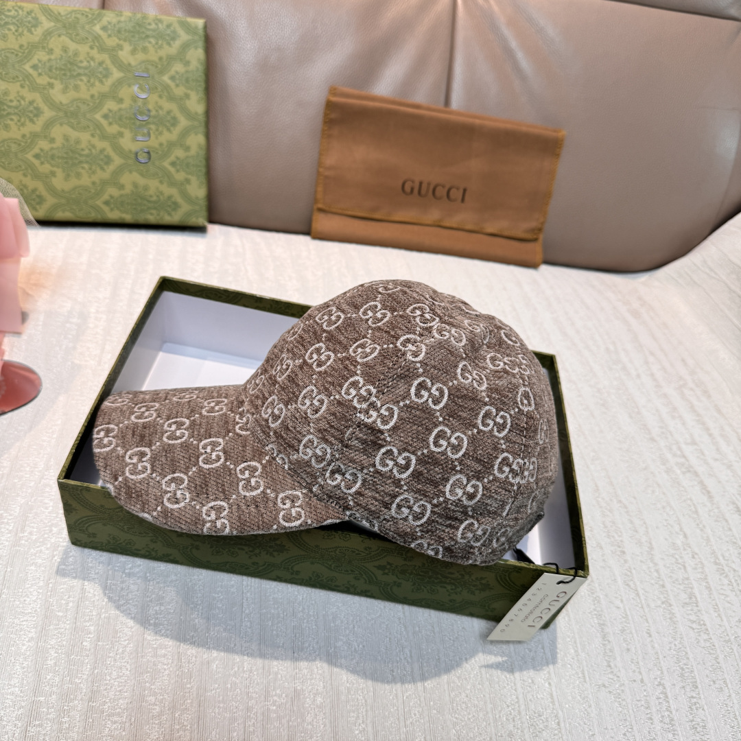 官网新款出货配包装布袋，Gucci古奇2025秋冬新款原单棒球帽， 尼绒双G提花，专柜1:1开模订制，完