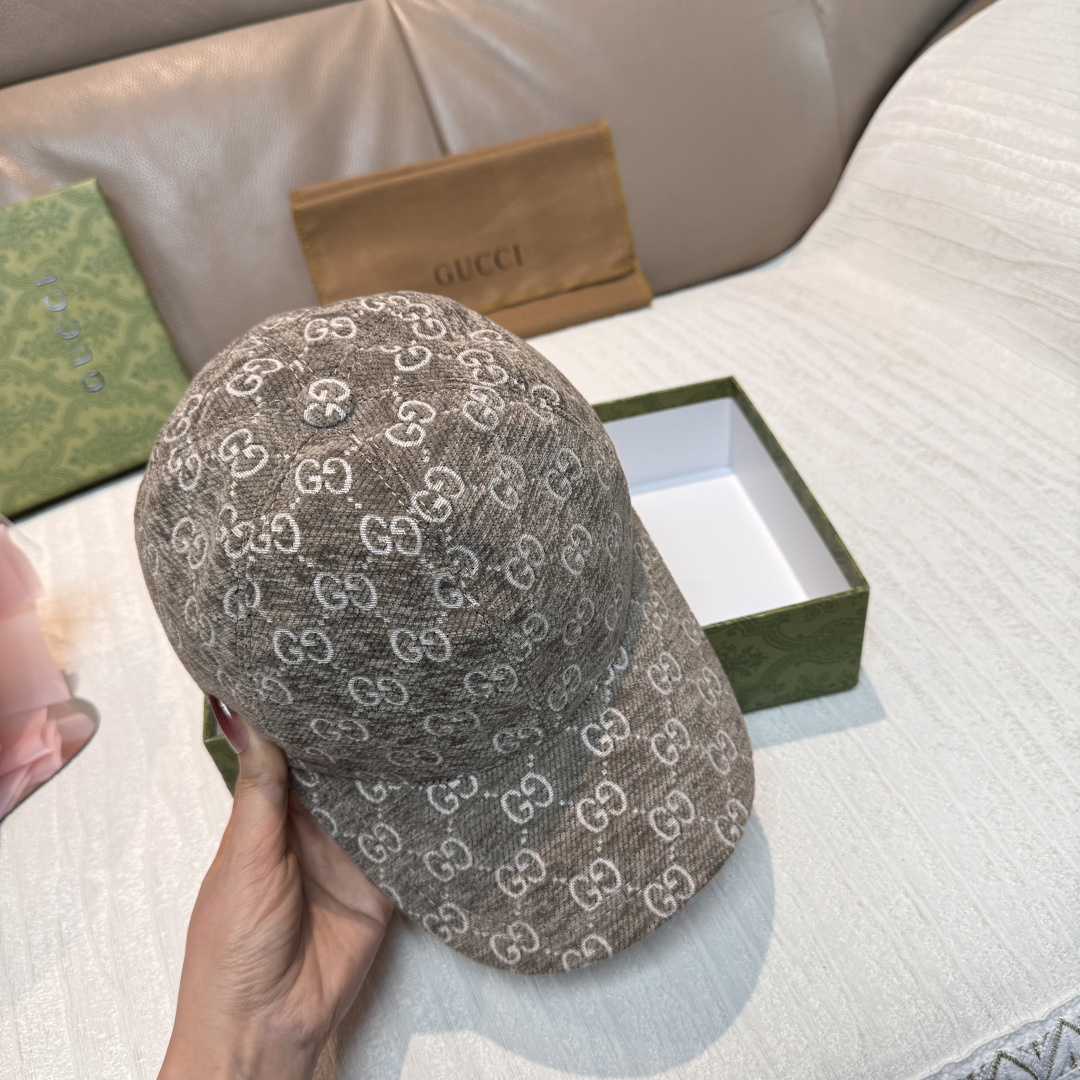 官网新款出货配包装布袋，Gucci古奇2025秋冬新款原单棒球帽， 尼绒双G提花，专柜1:1开模订制，完