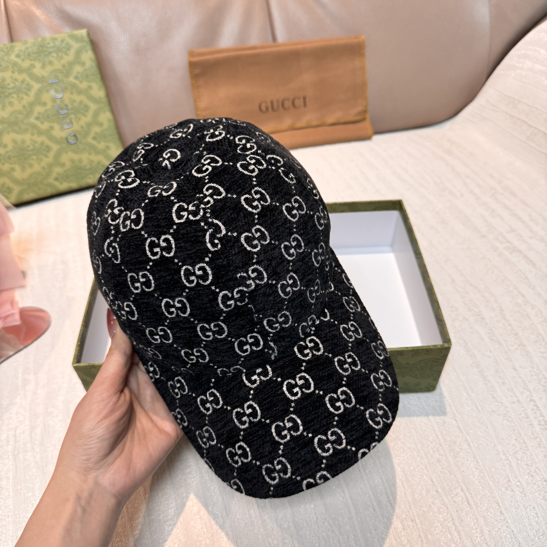 官网新款出货配包装布袋，Gucci古奇2025秋冬新款原单棒球帽， 尼绒双G提花，专柜1:1开模订制，完