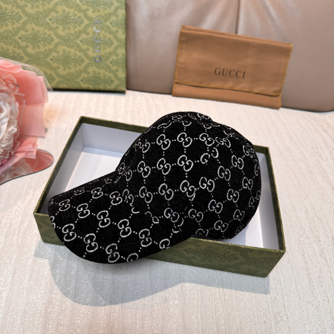 官网新款出货配包装布袋，Gucci古奇2025秋冬新款原单棒球帽， 尼绒双G提花，专柜1:1开模订制，完