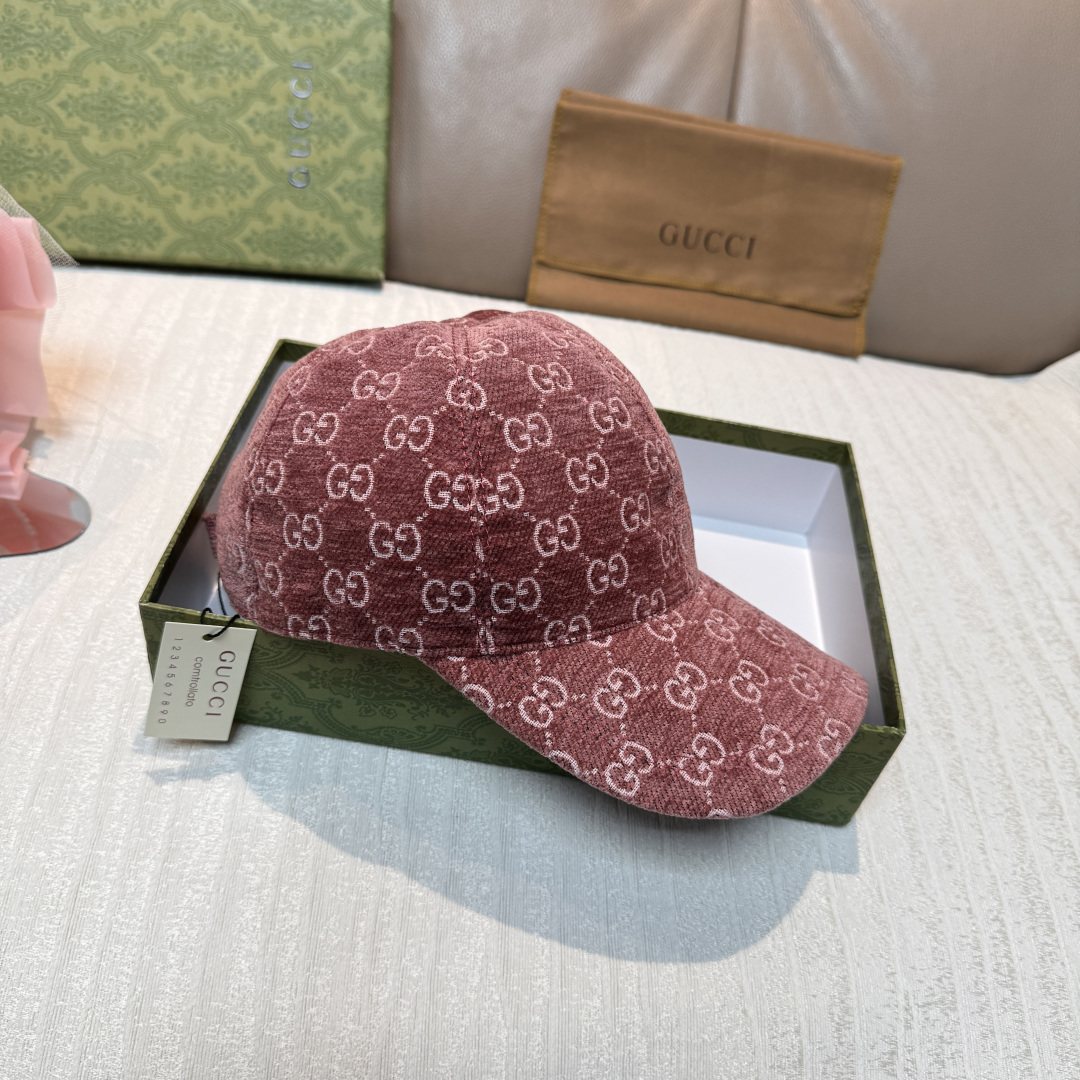 官网新款出货配包装布袋，Gucci古奇2025秋冬新款原单棒球帽， 尼绒双G提花，专柜1:1开模订制，完
