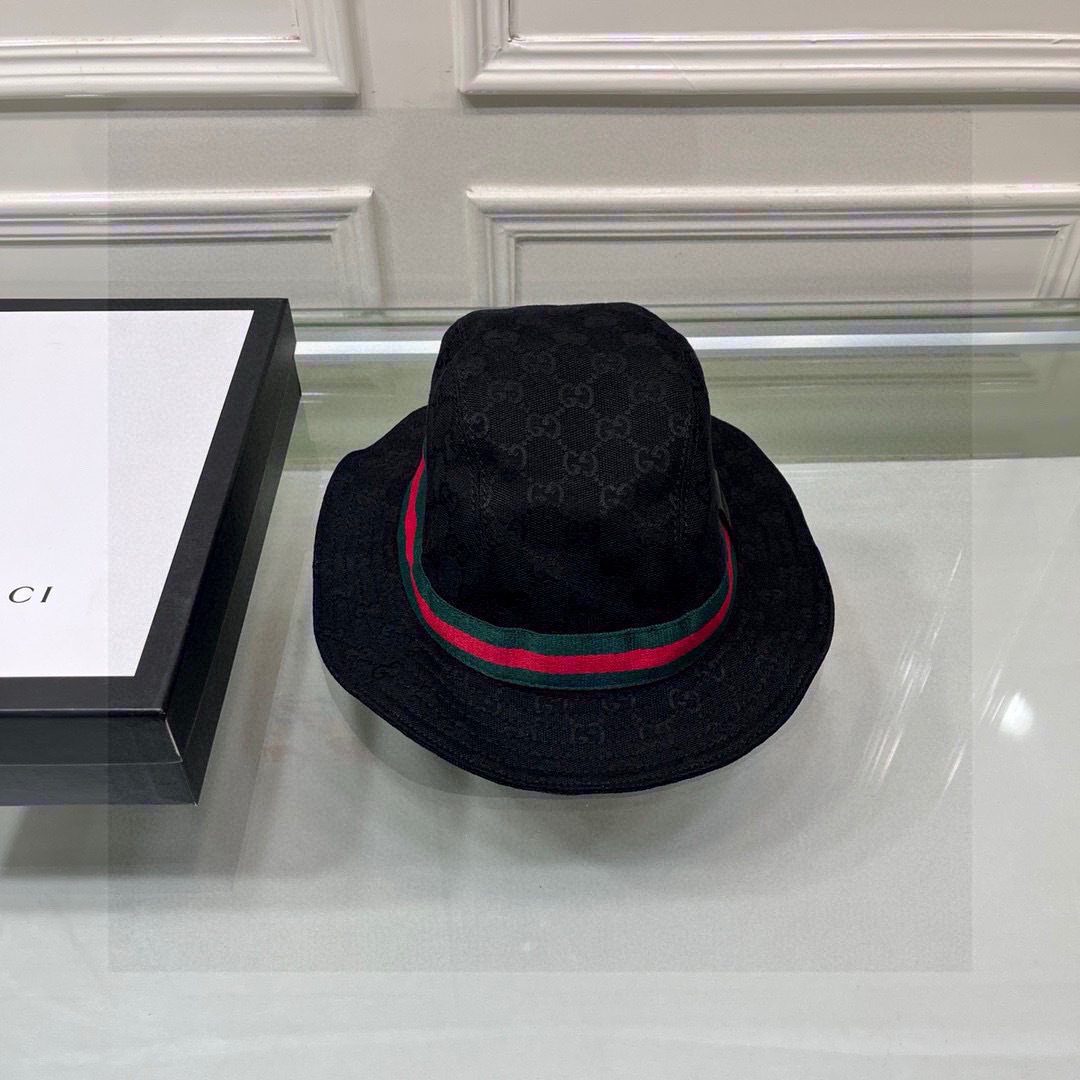 配包装布袋，Guc*i古奇经典款原单渔夫帽， 红绿织带，专柜1:1开模订制，原版帆布料+头层牛皮，轻盈透
