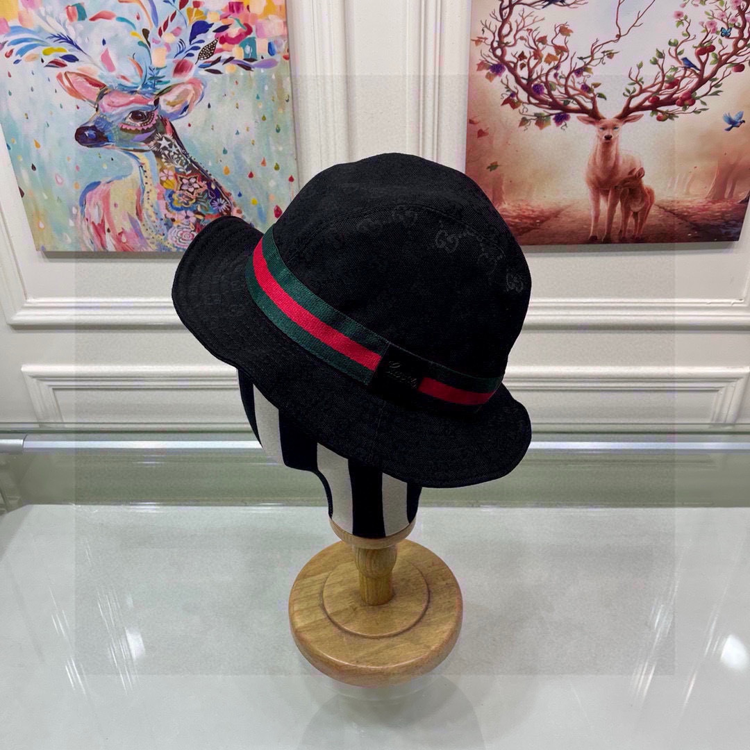 配包装布袋，Guc*i古奇经典款原单渔夫帽， 红绿织带，专柜1:1开模订制，原版帆布料+头层牛皮，轻盈透