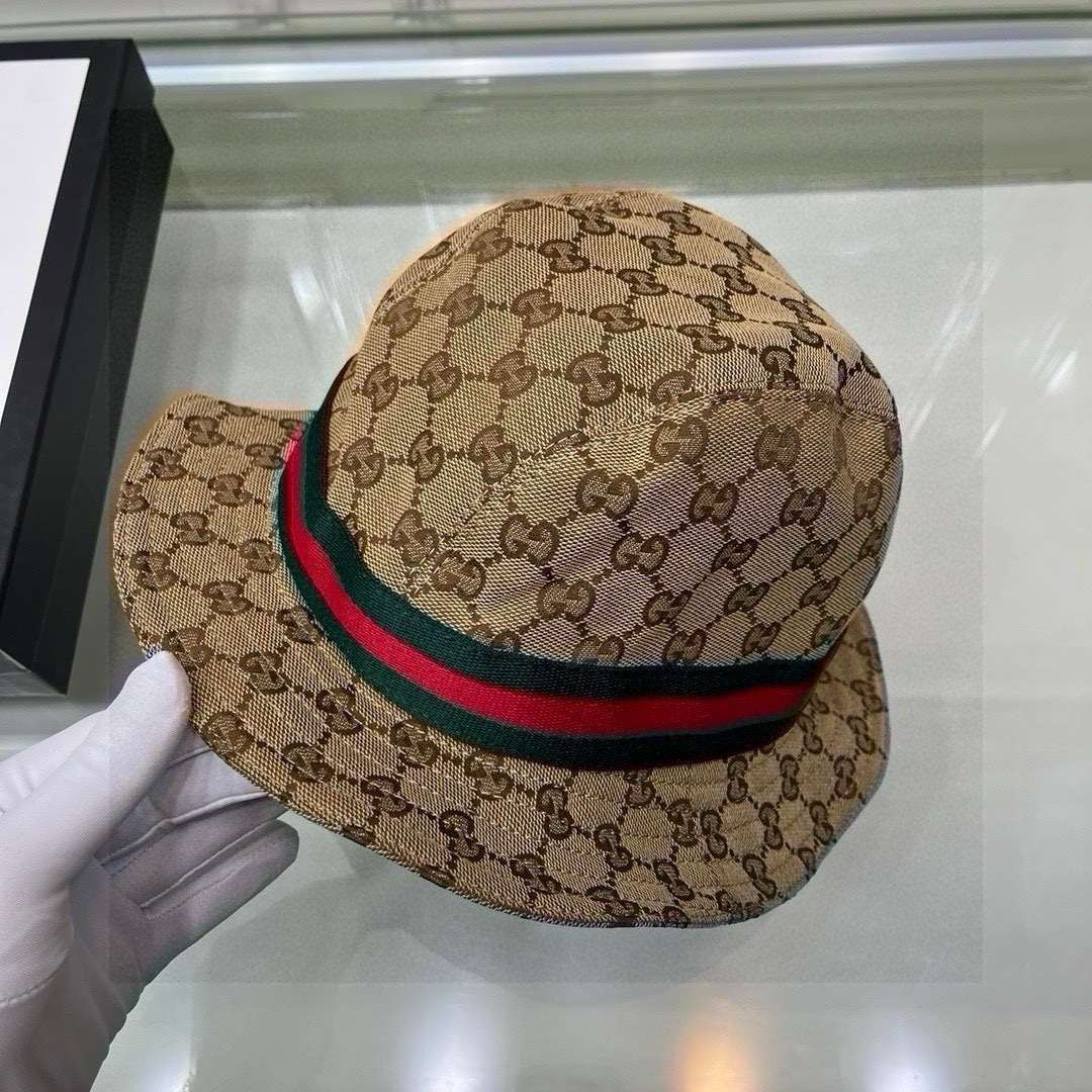 配包装布袋，Guc*i古奇经典款原单渔夫帽， 红绿织带，专柜1:1开模订制，原版帆布料+头层牛皮，轻盈透