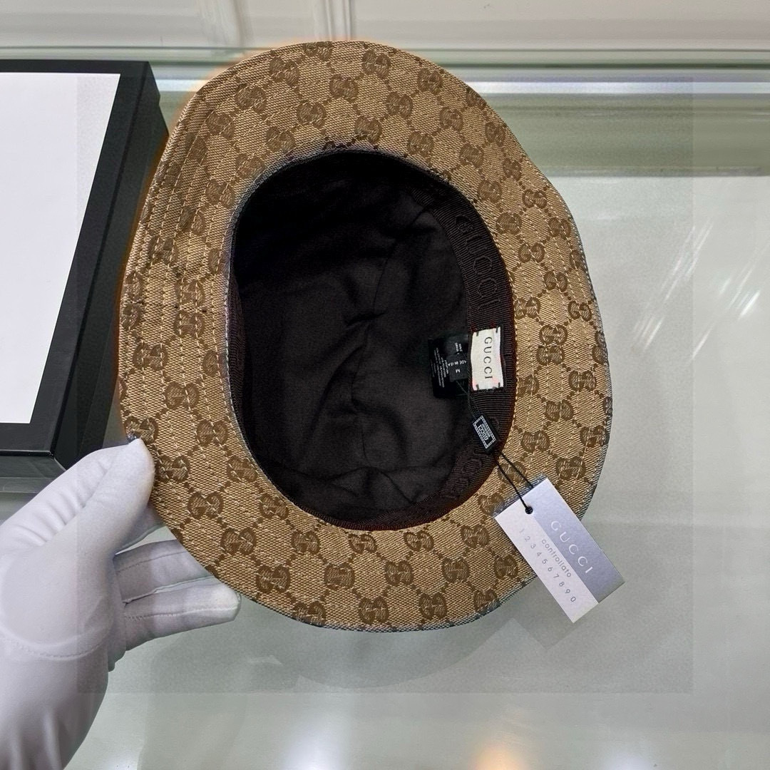 配包装布袋，Guc*i古奇经典款原单渔夫帽， 红绿织带，专柜1:1开模订制，原版帆布料+头层牛皮，轻盈透