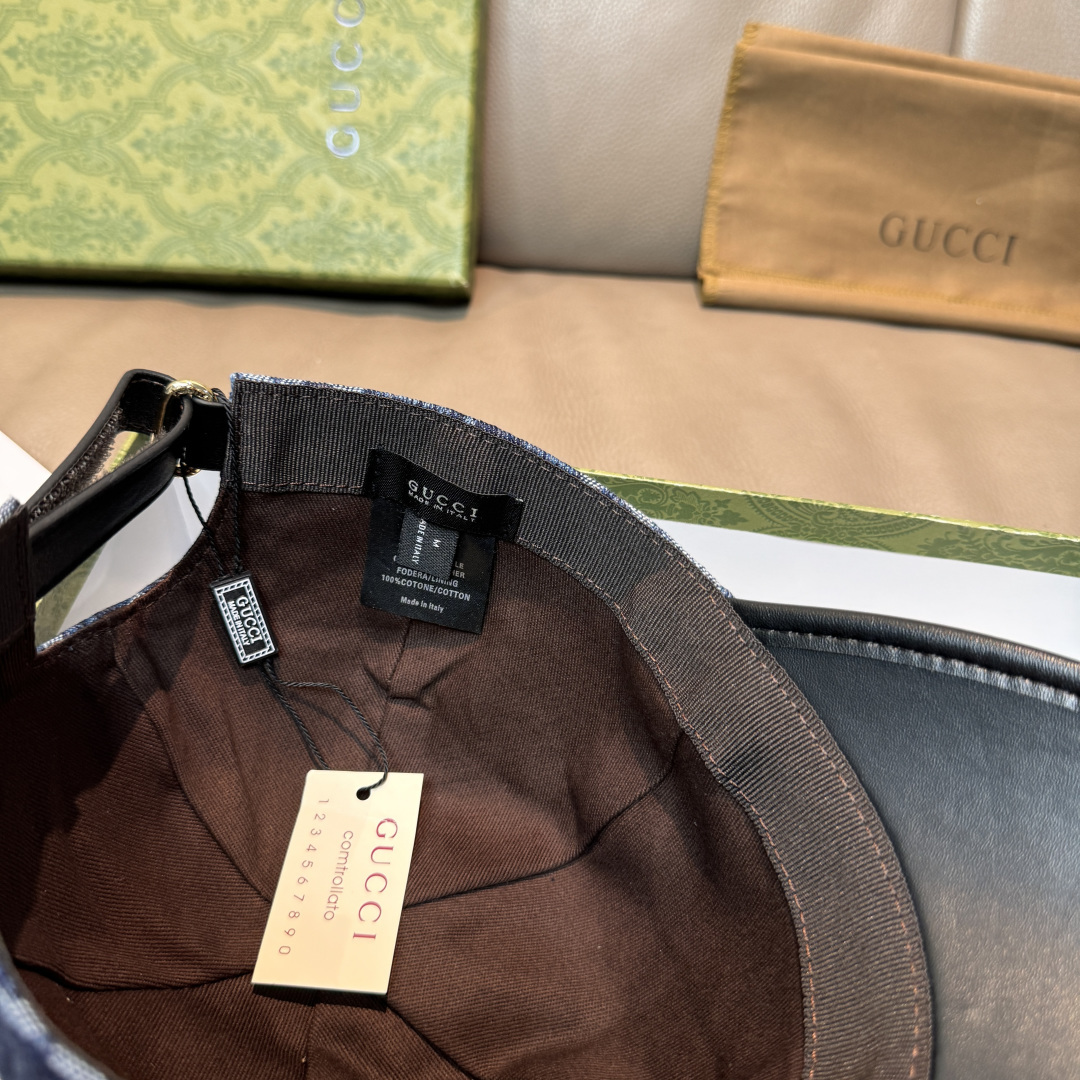 配盒子布袋，Gucci(古奇)新款原单棒球帽， 帆布拼皮，专柜热卖款，1:1开模订制，原版帆布料+头层牛