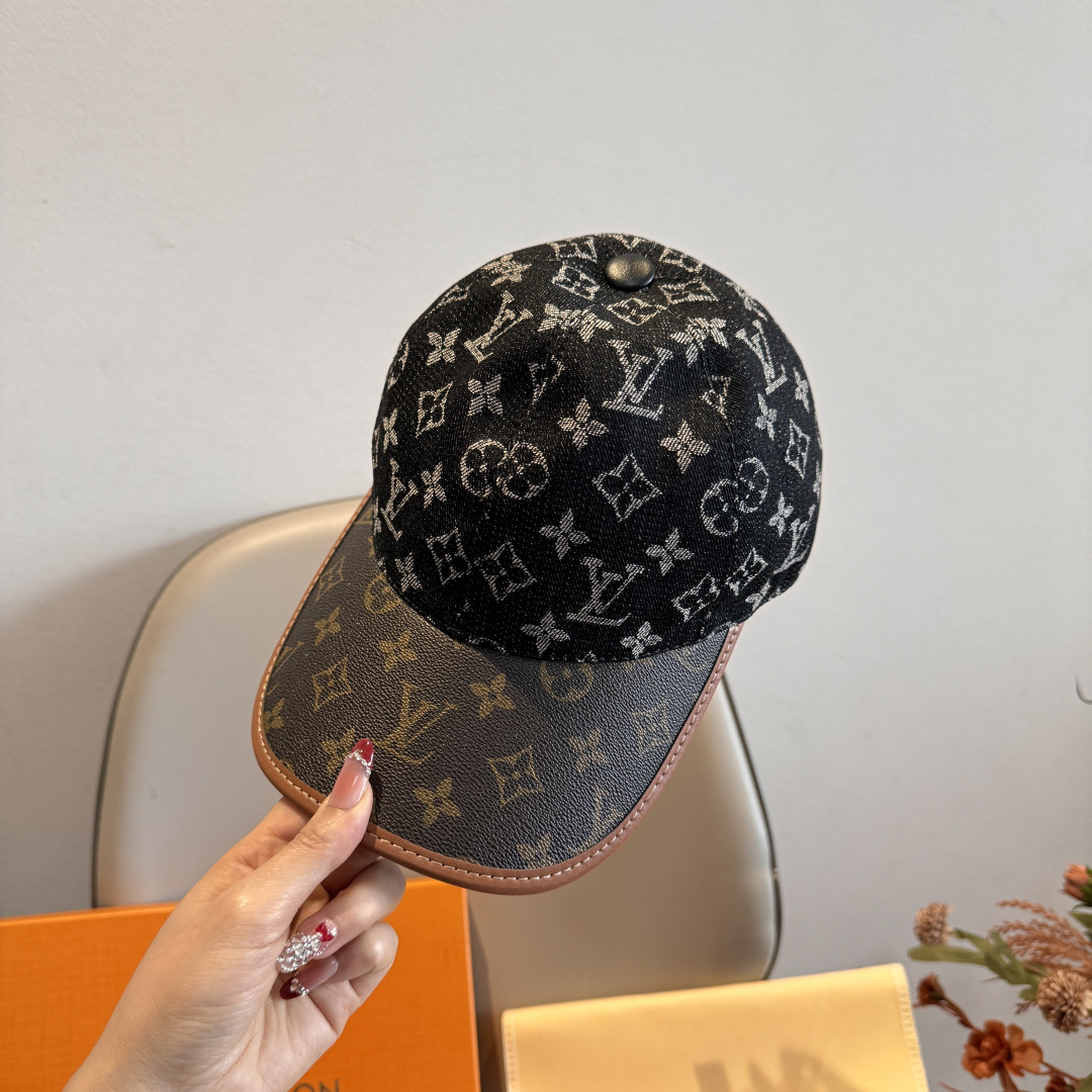 新款出货！配盒子布袋，LV(路易威登)新款原单棒球帽，老花拼接，1:1开模订制，原版纯棉布料+专柜老花布