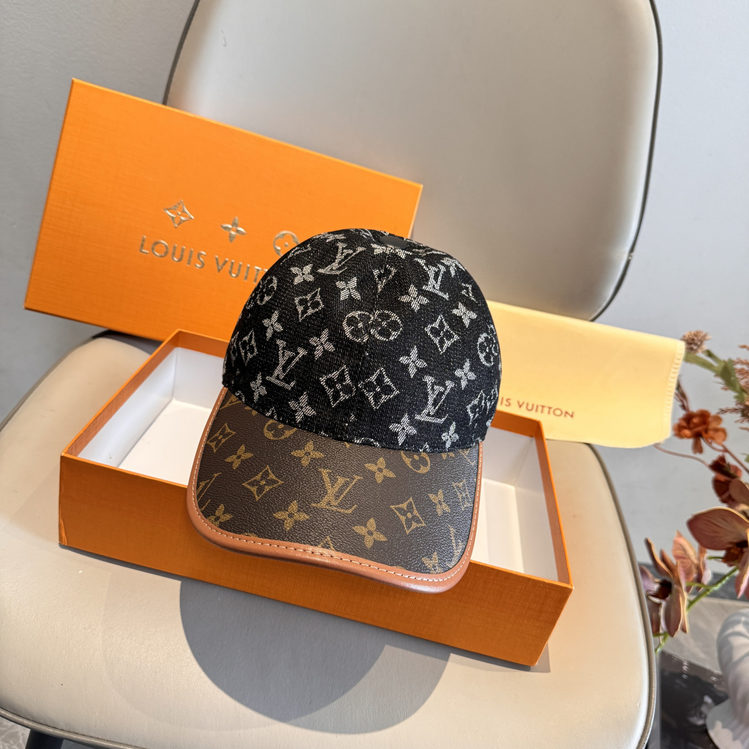 新款出货！配盒子布袋，LV(路易威登)新款原单棒球帽，老花拼接，1:1开模订制，原版纯棉布料+专柜老花布