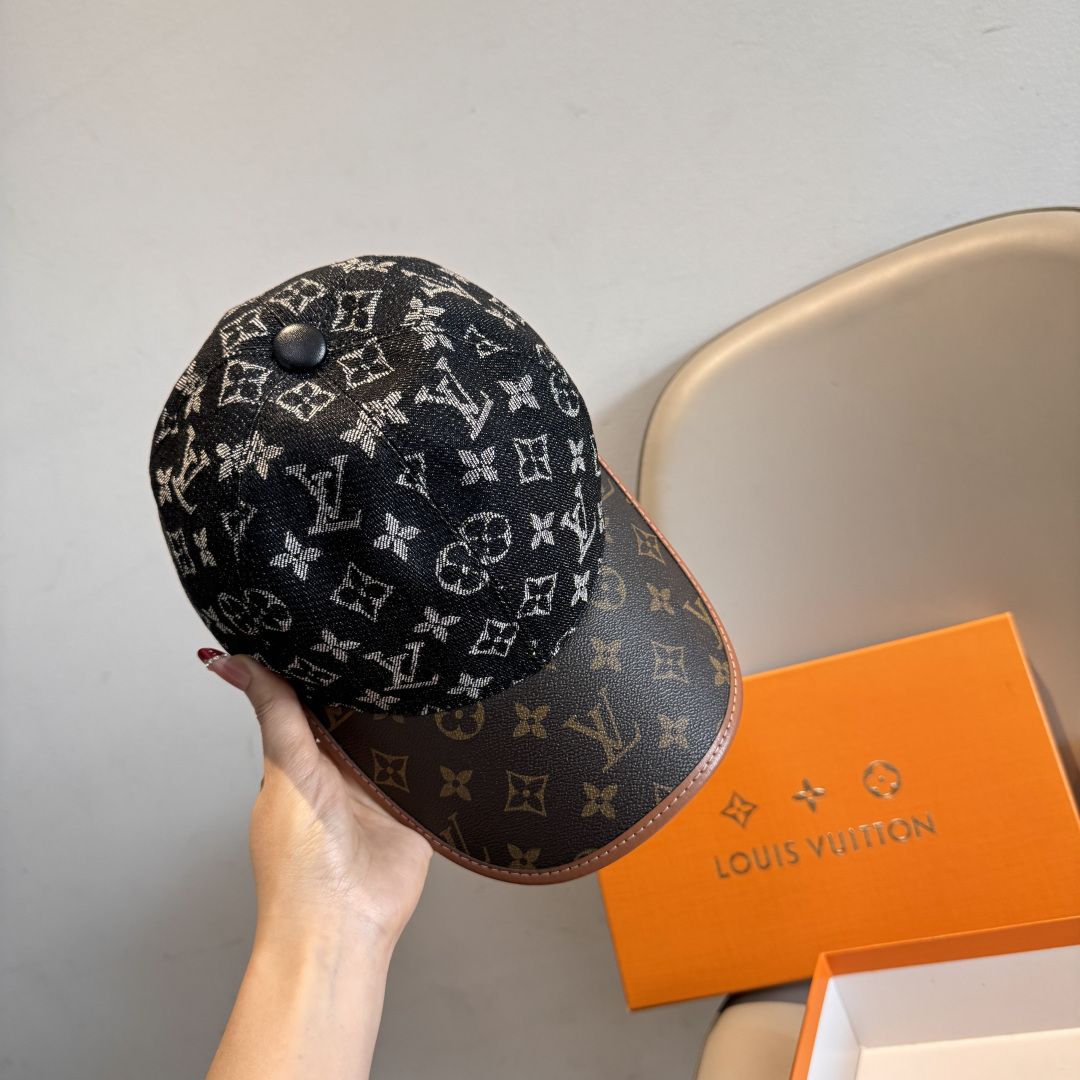 新款出货！配盒子布袋，LV(路易威登)新款原单棒球帽，老花拼接，1:1开模订制，原版纯棉布料+专柜老花布