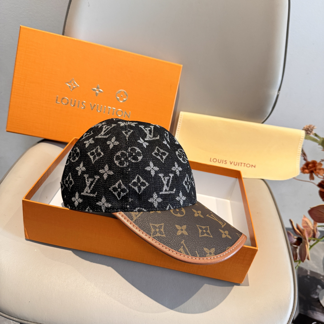 新款出货！配盒子布袋，LV(路易威登)新款原单棒球帽，老花拼接，1:1开模订制，原版纯棉布料+专柜老花布