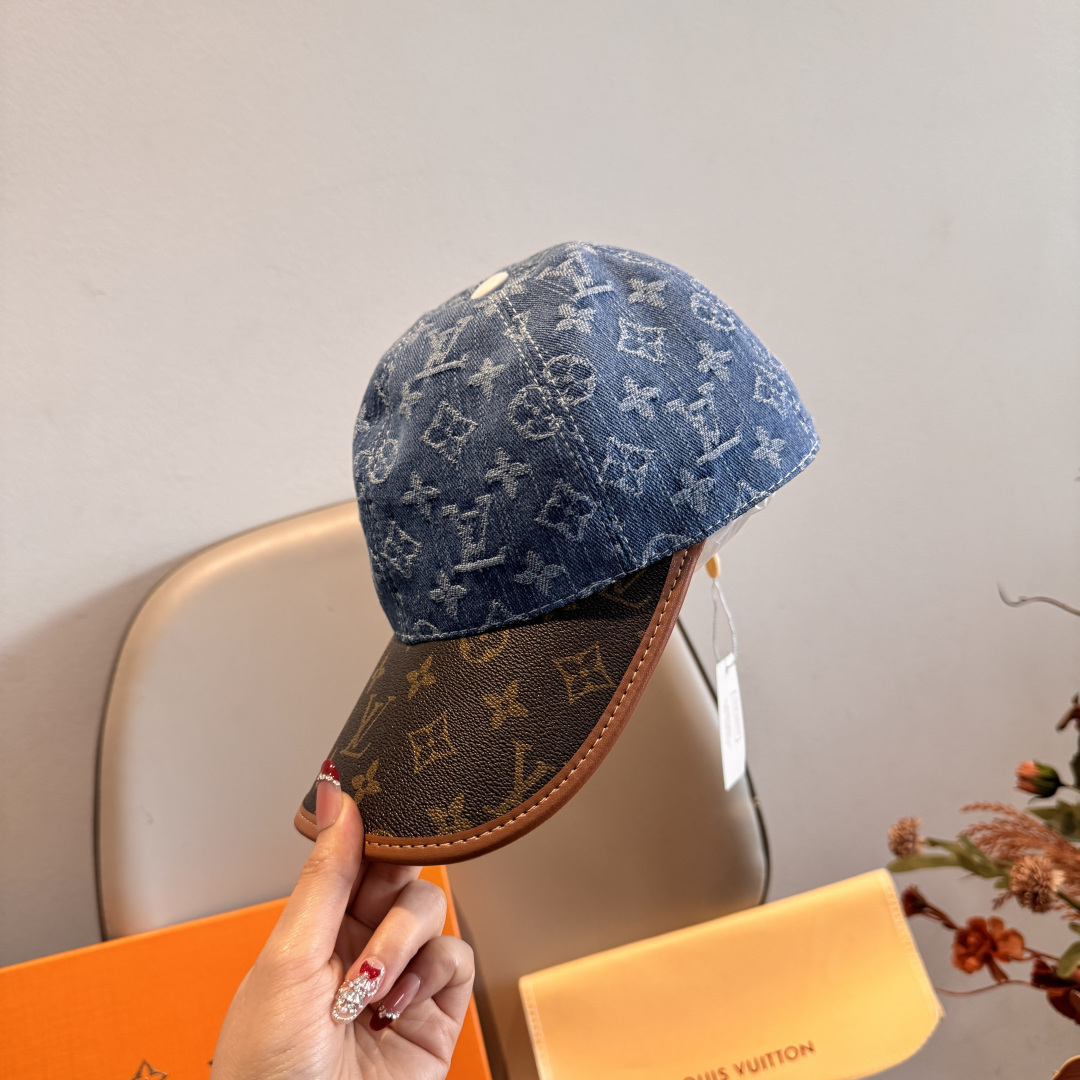 新款出货！配盒子布袋，LV(路易威登)新款原单棒球帽，老花拼接，1:1开模订制，原版纯棉布料+专柜老花布
