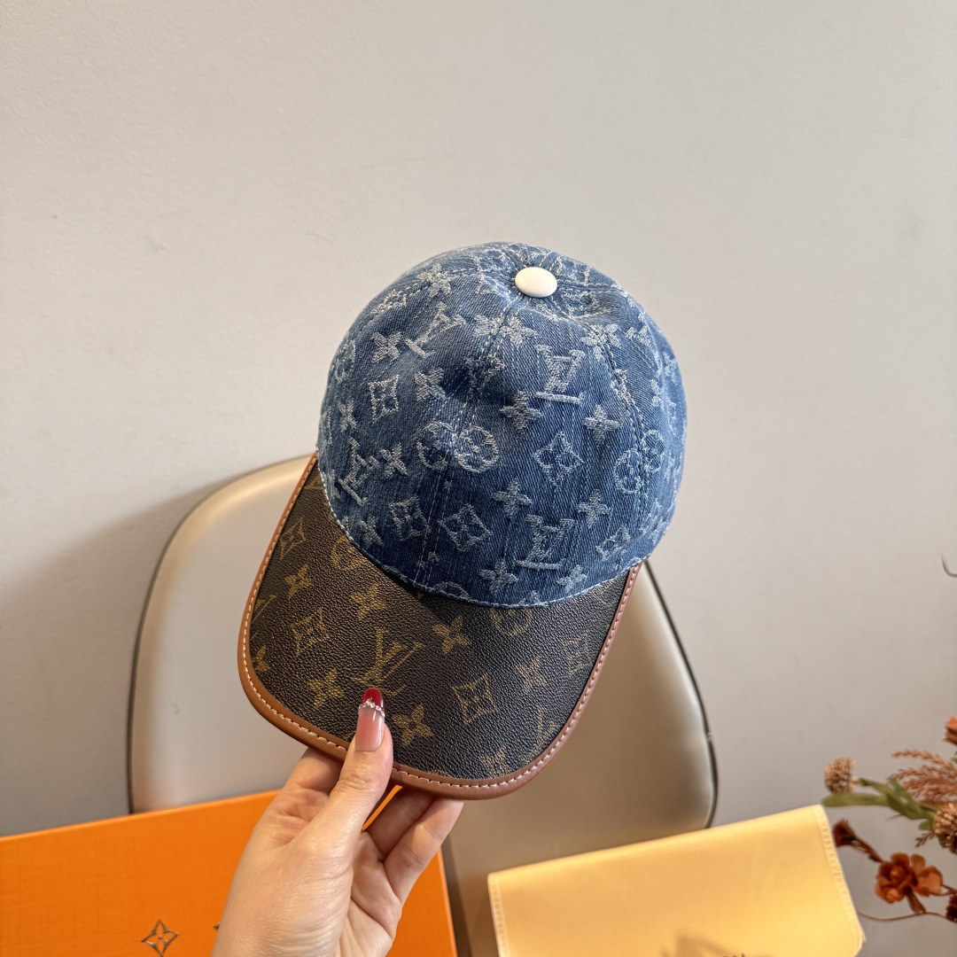 新款出货！配盒子布袋，LV(路易威登)新款原单棒球帽，老花拼接，1:1开模订制，原版纯棉布料+专柜老花布