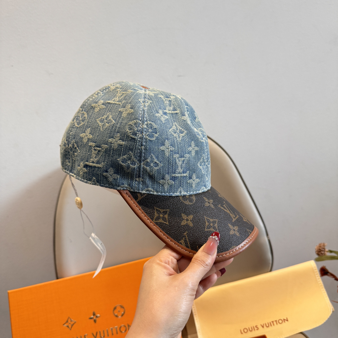 新款出货！配盒子布袋，LV(路易威登)新款原单棒球帽，老花拼接，1:1开模订制，原版纯棉布料+专柜老花布