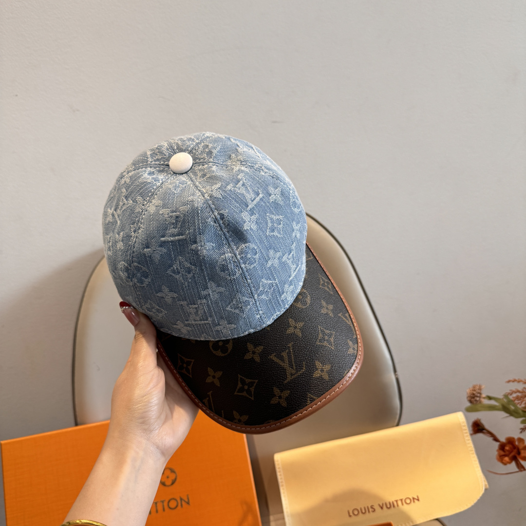新款出货！配盒子布袋，LV(路易威登)新款原单棒球帽，老花拼接，1:1开模订制，原版纯棉布料+专柜老花布