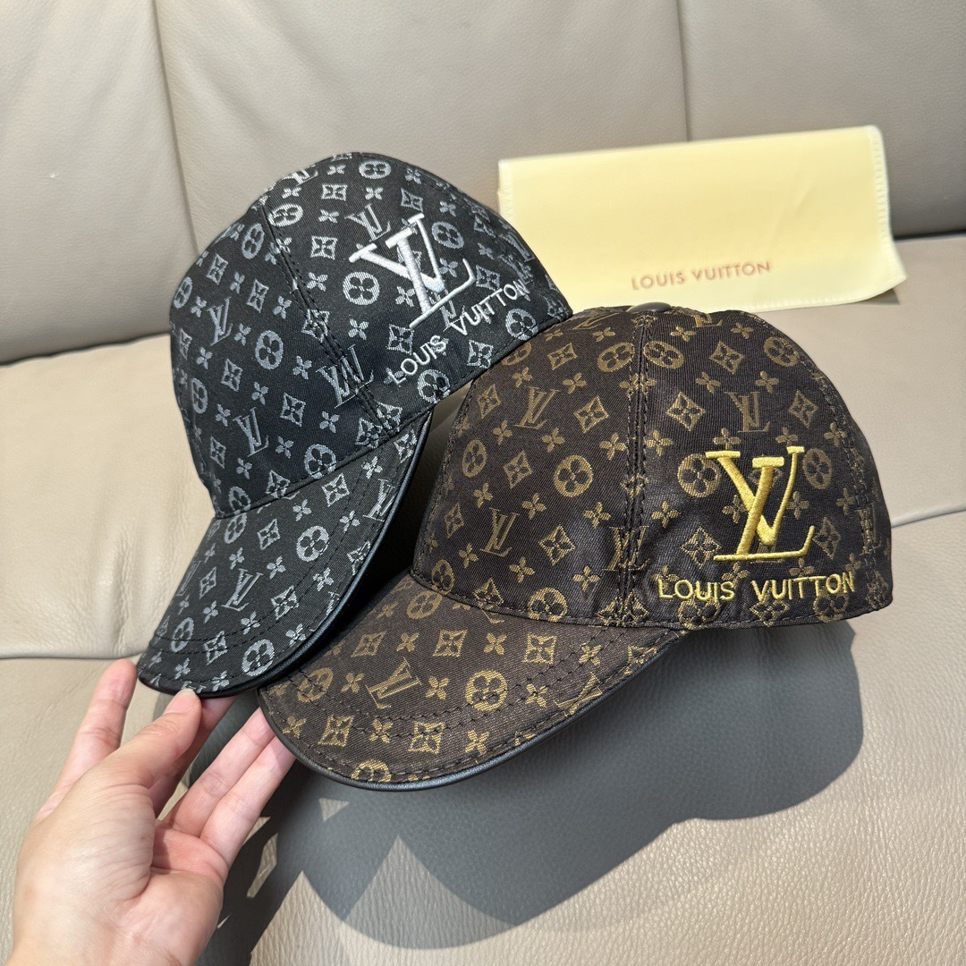 新款出货配盒子布袋，LV(路易威登)新款原单棒球帽，老花刺绣，1:1开模订制，原版老花面料，重工刺绣，做