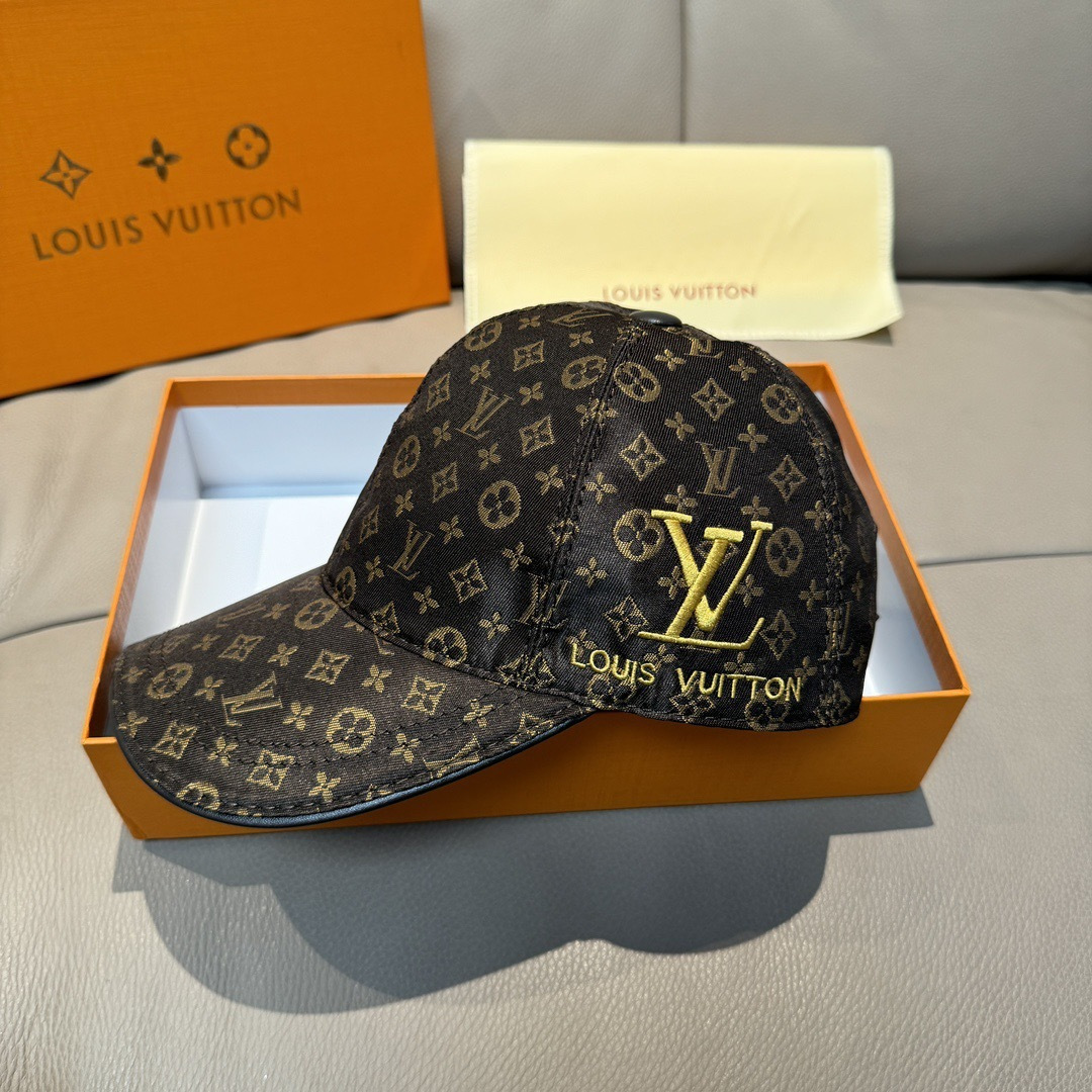 新款出货配盒子布袋，LV(路易威登)新款原单棒球帽，老花刺绣，1:1开模订制，原版老花面料，重工刺绣，做