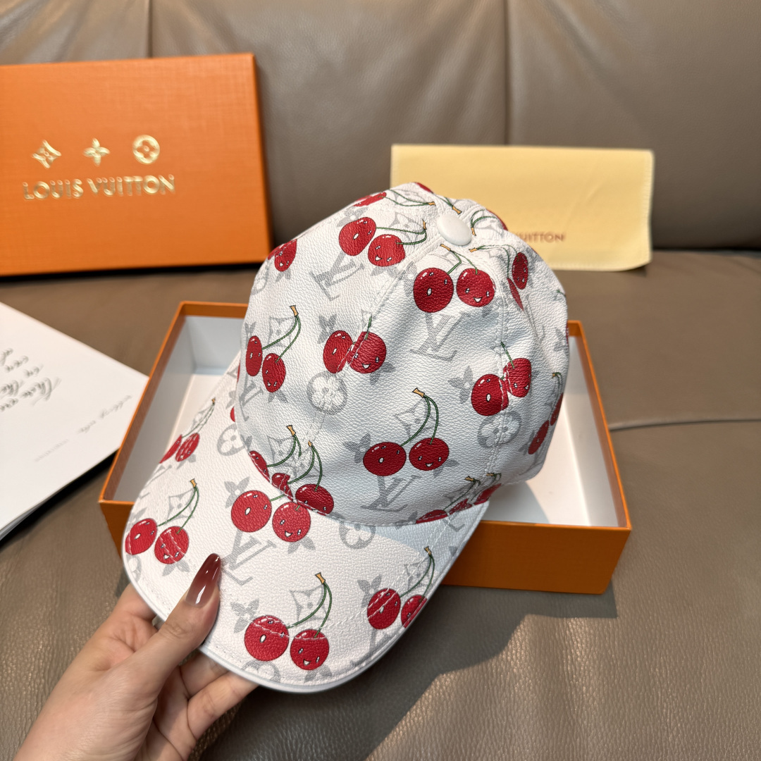 配盒子布袋，LV路易威登新款原单棒球帽，LV小樱桃，专柜1:1开模订制，原版PU面料+头层牛皮，轻盈透气