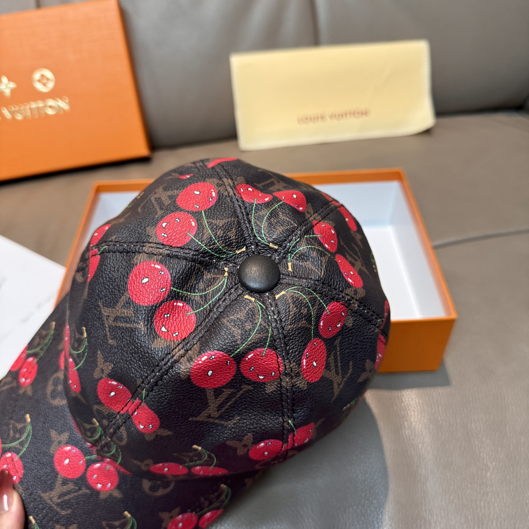 配盒子布袋，LV路易威登新款原单棒球帽，LV小樱桃，专柜1:1开模订制，原版PU面料+头层牛皮，轻盈透气