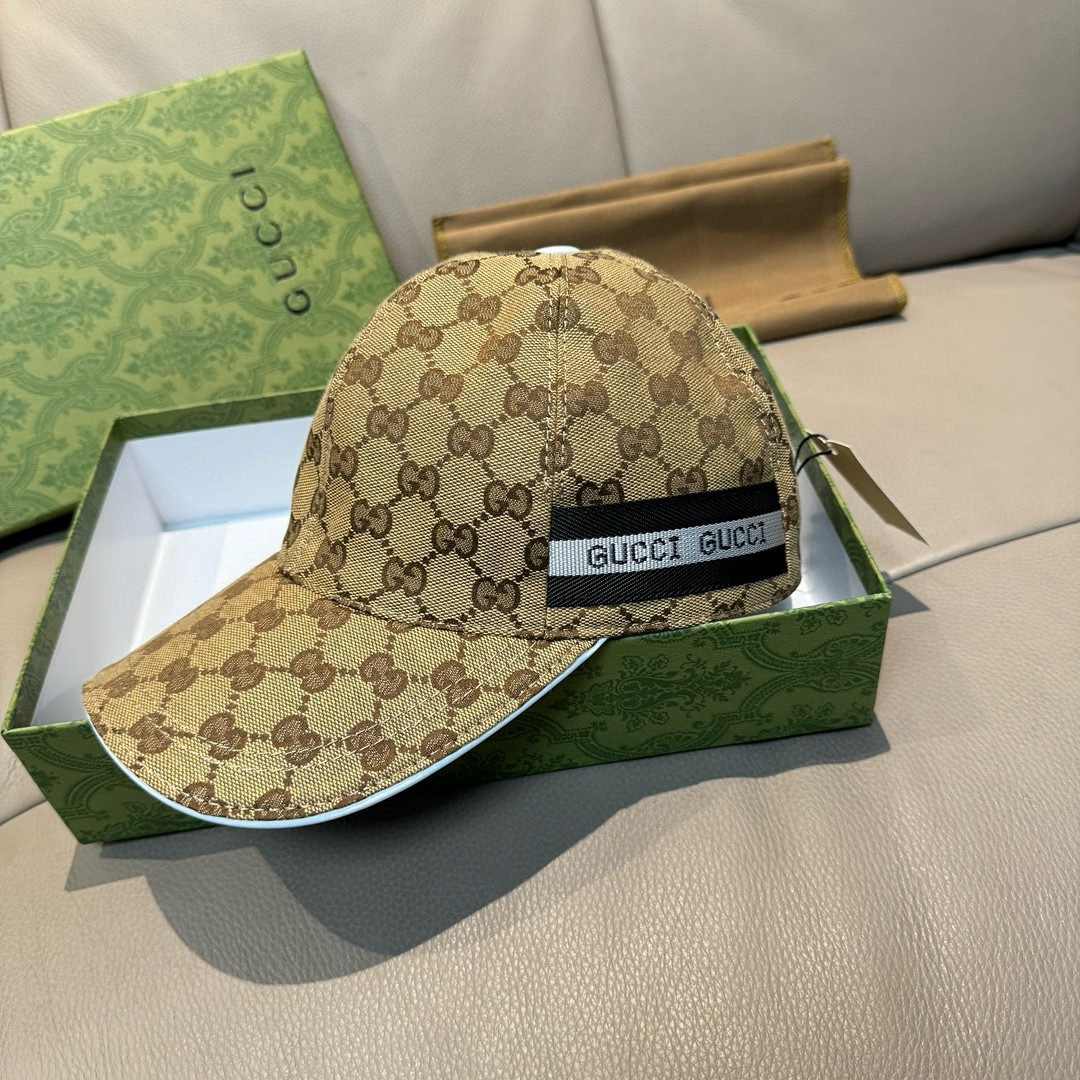 配盒子布袋，Gucci(古奇)春夏新款原单棒球帽， logo织带，1:1开模订制，原版帆布料+头层牛皮，