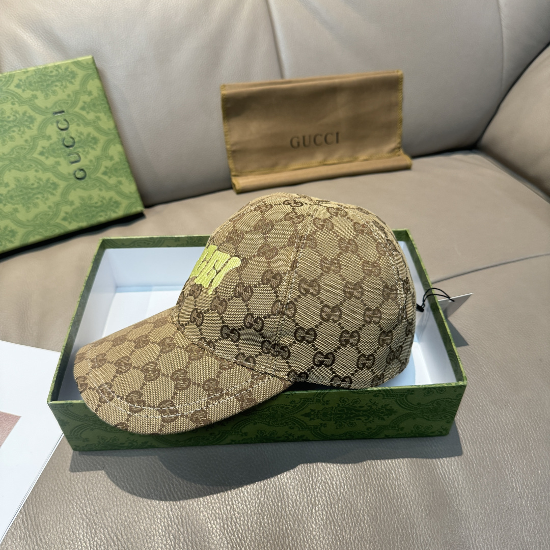 配盒子布袋，Gucci(古奇)新款原单棒球帽， 艺术字刺绣，1:1开模订制，重工刺绣，细节可媲美专柜，原