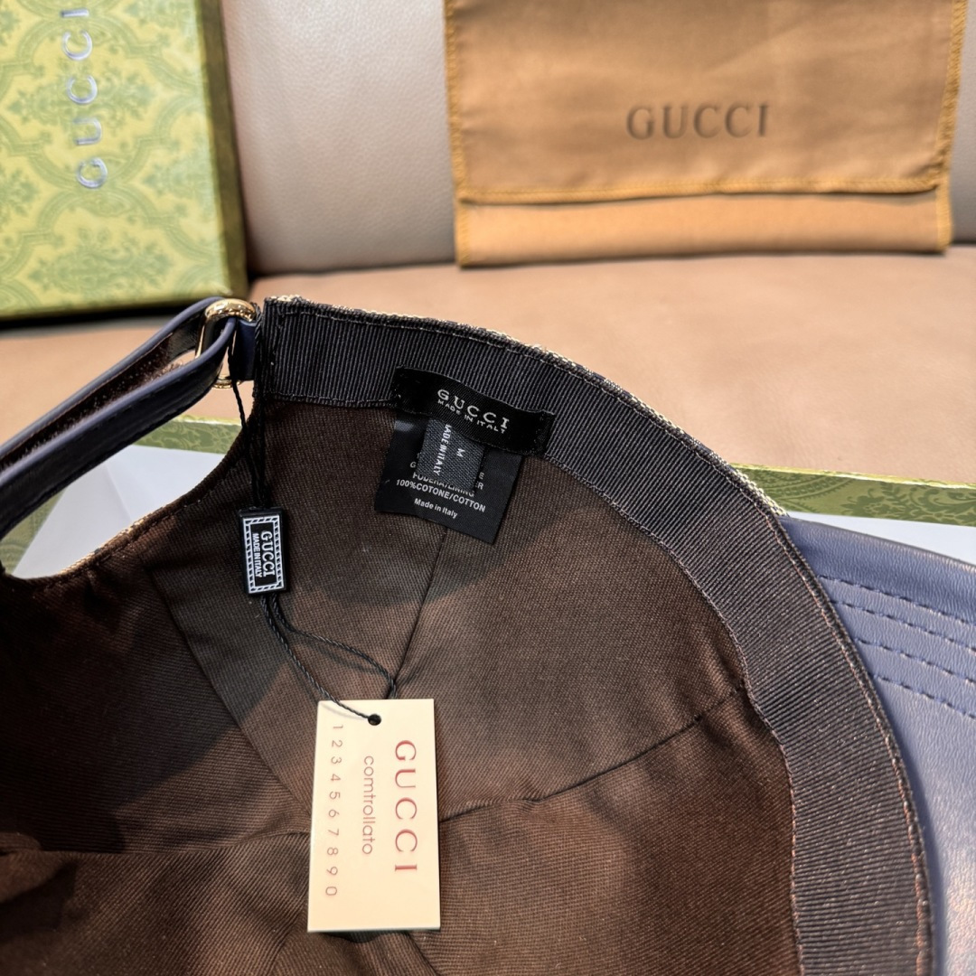 配盒子布袋，Gucci(古奇)新款原单棒球帽，小双G牛皮拼接，1:1开模订制，质量超赞！帽檐拼接牛皮，质