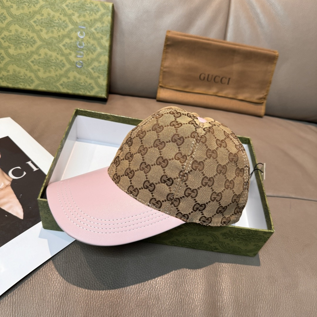 配盒子布袋，Gucci(古奇)新款原单棒球帽，小双G牛皮拼接，1:1开模订制，质量超赞！帽檐拼接牛皮，质
