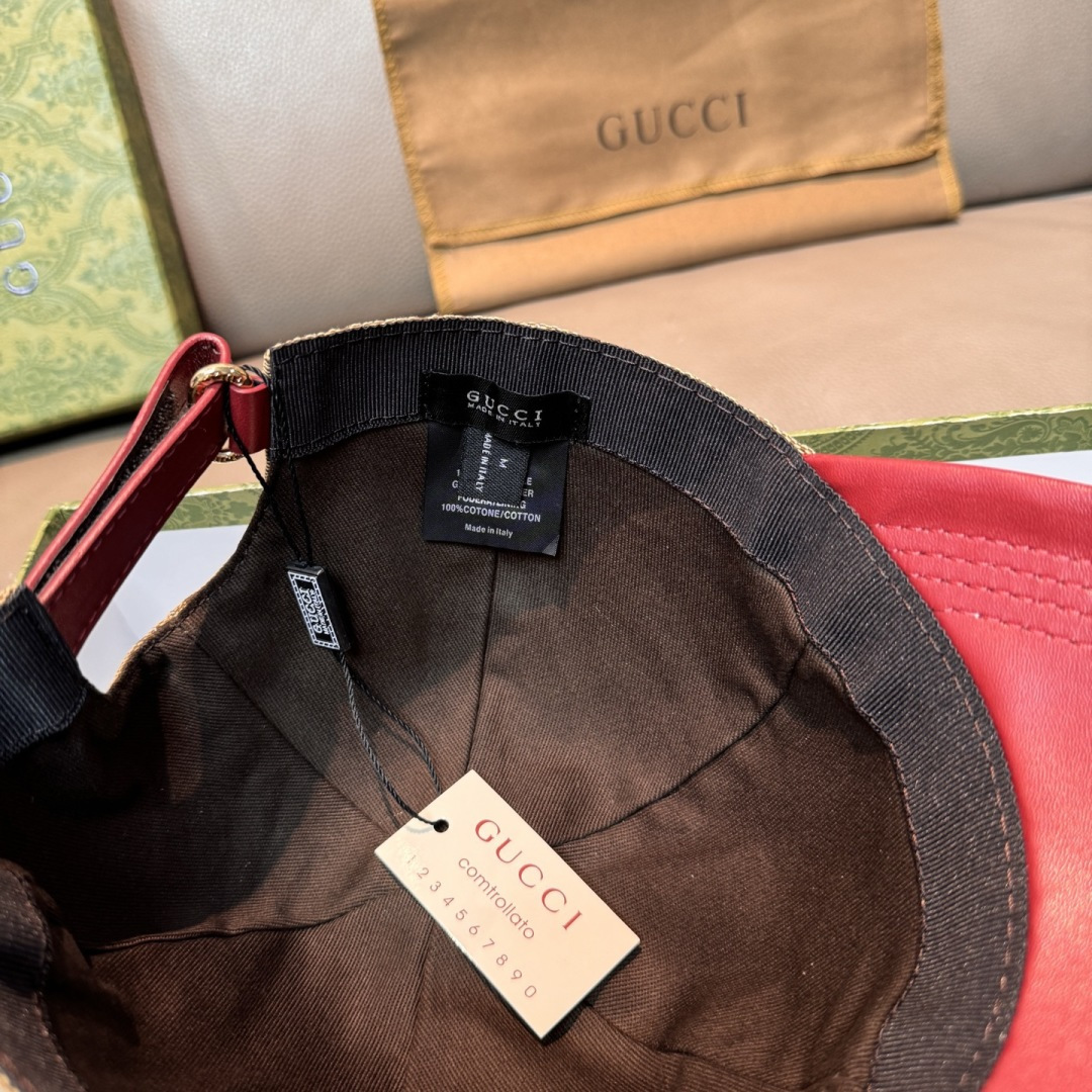 配盒子布袋，Gucci(古奇)新款原单棒球帽，小双G牛皮拼接，1:1开模订制，质量超赞！帽檐拼接牛皮，质