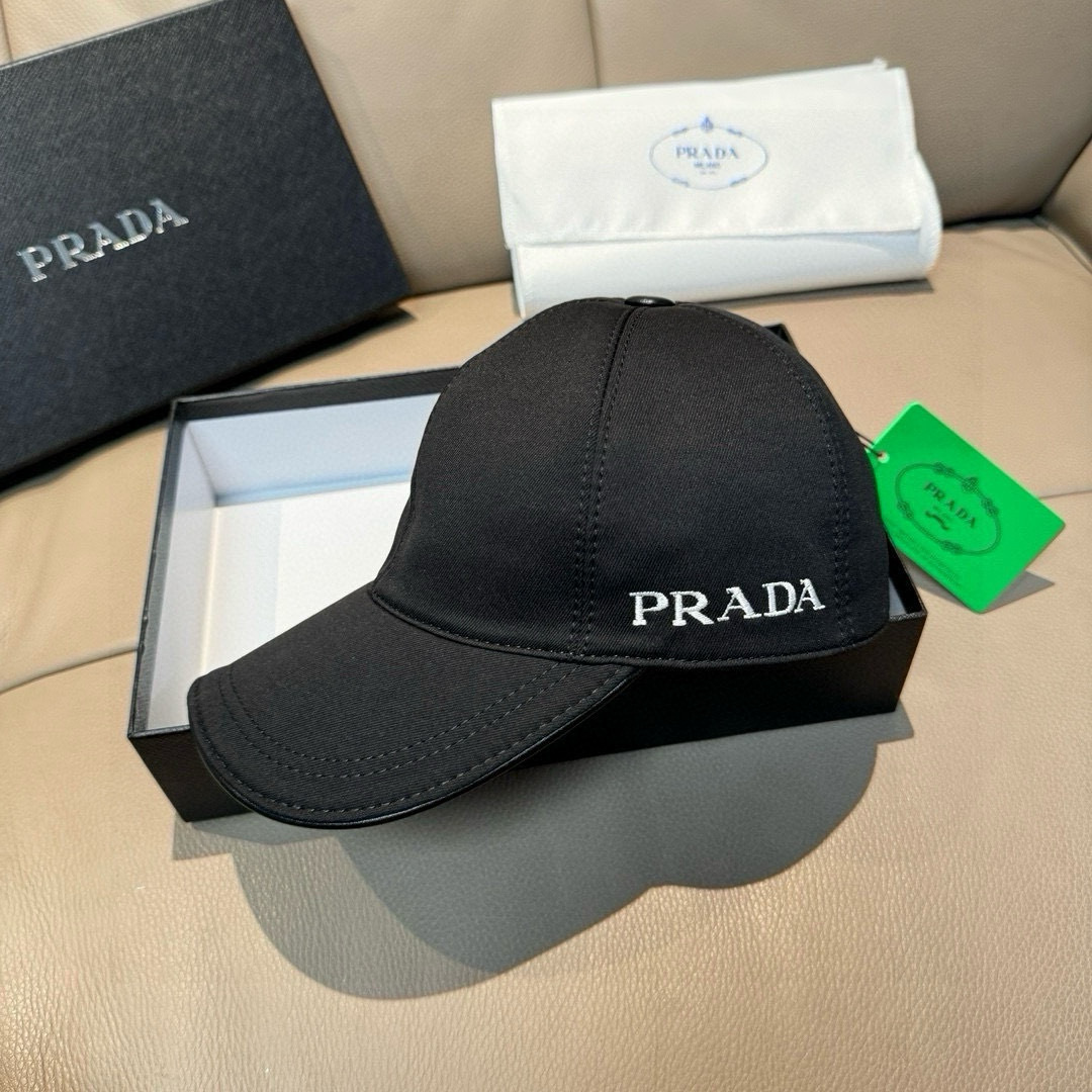 配盒子布袋，Prada(普拉达)新款原单棒球帽， 刺绣logo，专柜1:1开模订制，原版纯棉布料+头层牛