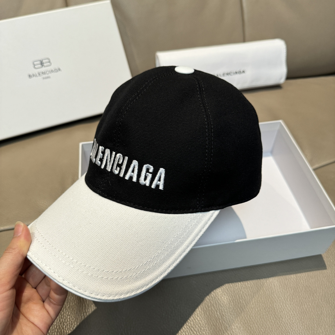 新款出货配盒子布袋，Balenciaga（巴黎世家）新款原单棒球帽，黑白拼色，1:1开模订制，全新立体刺