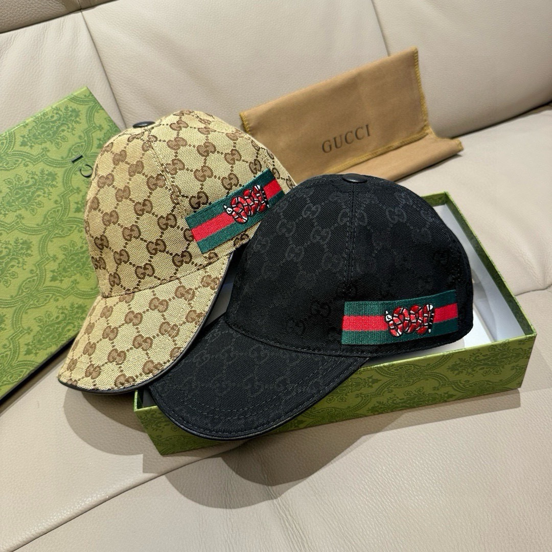 配盒子布袋，Gucci(古奇)新款原单棒球帽， 刺绣小蟒蛇，1:1开模订制，重工刺绣，细腻奢华，细节可媲