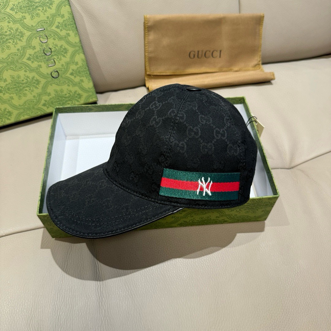 配盒子布袋，NY&Gucci(古奇)最新合作款，原单棒球帽，1:1开模订制，细节可媲美专柜，原版帆布料+