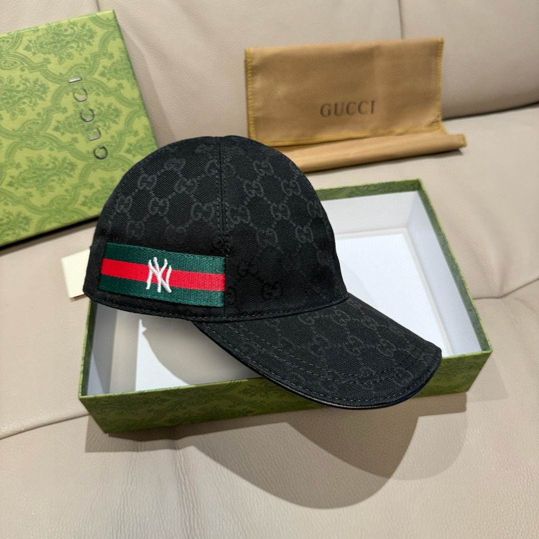 配盒子布袋，NY&Gucci(古奇)最新合作款，原单棒球帽，1:1开模订制，细节可媲美专柜，原版帆布料+