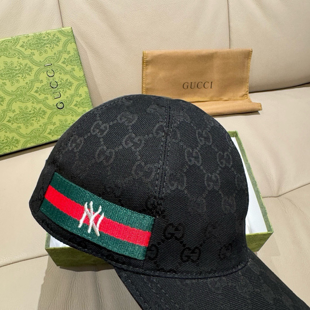 配盒子布袋，NY&Gucci(古奇)最新合作款，原单棒球帽，1:1开模订制，细节可媲美专柜，原版帆布料+